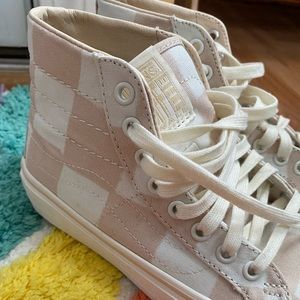 Pink Checkerboard Vans High Tops- never worn